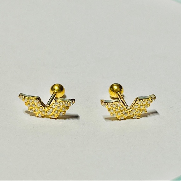 Spread Angel Wings Clear Crystal 18k Gold Plated Stud Pierced Earrings 1pc - Picture 4 of 8